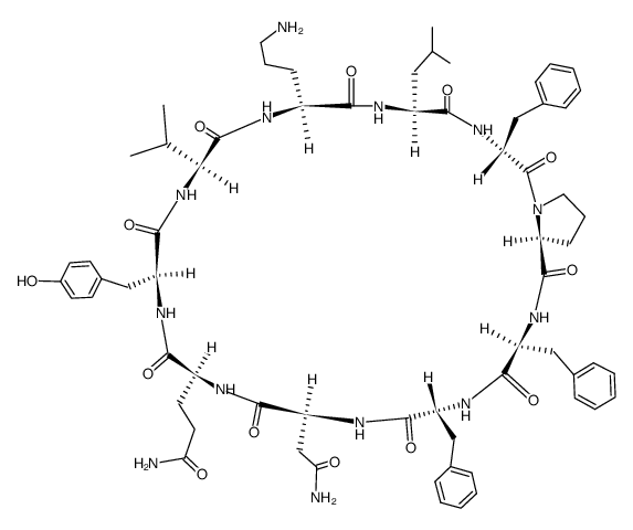 Cyclo(D-Phe-Pro-Phe-D-Phe-Asn-Gln-Tyr-Val-Orn-Leu-)结构式