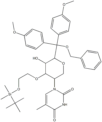 1-(6-((Benzyloxy)bis(4-methoxyphenyl)methyl)-4-(2-((tert-butyldimethylsilyl)oxy)ethoxy)-5-hydroxytetrahydro-2H-pyran-3-yl)-5-methylpyrimidine-2,4(1H,3H)-dione picture