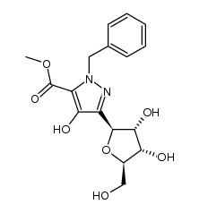 2-benzyl-4-hydroxy-5-β-D-ribofuranosyl-2H-pyrazole-3-carboxylic acid methyl ester Structure