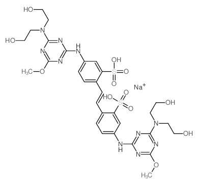 Benzenesulfonic acid,2,2'-(1,2-ethenediyl)bis[5-[[4-[bis(2-hydroxyethyl)amino]-6-methoxy-1,3,5-triazin-2-yl]amino]-,disodium salt (9CI) picture