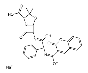 sodium,(2S,5R,6R)-3,3-dimethyl-7-oxo-6-[[2-[(2-oxochromene-3-carbonyl)amino]-2-phenylacetyl]amino]-4-thia-1-azabicyclo[3.2.0]heptane-2-carboxylate Structure