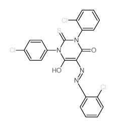 1-(2-chlorophenyl)-3-(4-chlorophenyl)-5-[(2-chlorophenyl)hydrazinylidene]-2-sulfanylidene-1,3-diazinane-4,6-dione structure