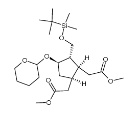 dimethyl 2,2'-((1R,2S,3S,4R)-3-(((tert-butyldimethylsilyl)oxy)methyl)-4-((tetrahydro-2H-pyran-2-yl)oxy)cyclopentane-1,2-diyl)diacetate结构式