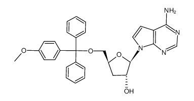 4-amino-7-(3-deoxy-5-O-(4-methoxytrityl)-β-D-ribofuranosyl)-7H-pyrrolo(2,3-d)pyrimidine Structure