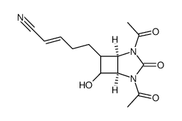 (E)-5-((1R,5R)-2,4-Diacetyl-7-hydroxy-3-oxo-2,4-diaza-bicyclo[3.2.0]hept-6-yl)-pent-2-enenitrile Structure