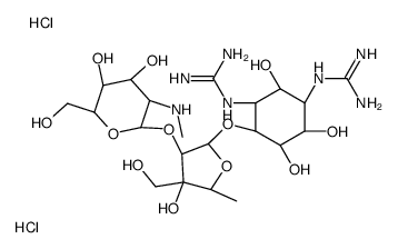 2-[(1R,2R,3S,4R,5R,6S)-3-(diaminomethylideneamino)-4-[(2S,3S,4S,5R)-3-[(2R,3R,4R,5S,6R)-4,5-dihydroxy-6-(hydroxymethyl)-3-(methylamino)oxan-2-yl]oxy-4-hydroxy-4-(hydroxymethyl)-5-methyloxolan-2-yl]oxy-2,5,6-trihydroxycyclohexyl]guanidine,dihydrochloride结构式