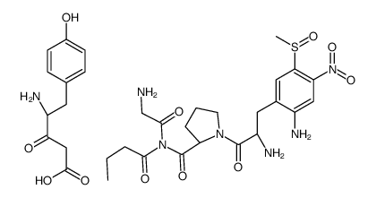(2S)-N-(2-aminoacetyl)-1-[(2S)-2-amino-3-(2-amino-5-methylsulfinyl-4-nitrophenyl)propanoyl]-N-butanoylpyrrolidine-2-carboxamide,(4S)-4-amino-5-(4-hydroxyphenyl)-3-oxopentanoic acid结构式