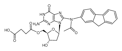4-(((2R,3S,5R)-5-(8-(N-(9H-fluoren-2-yl)acetamido)-2-amino-6-oxo-1H-purin-9(6H)-yl)-3-hydroxytetrahydrofuran-2-yl)methoxy)-4-oxobutanoic acid结构式