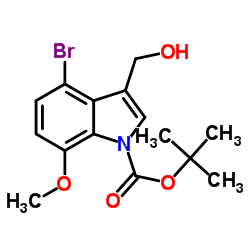 2-Methyl-2-propanyl 4-bromo-3-(hydroxymethyl)-7-methoxy-1H-indole-1-carboxylate结构式
