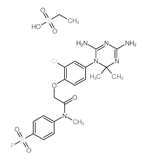 4-[[2-[2-chloro-4-(4,6-diamino-2,2-dimethyl-1,3,5-triazin-1-yl)phenoxy]acetyl]-methyl-amino]benzenesulfonyl fluoride; ethanesulfonic acid Structure