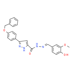 (E)-3-(4-(benzyloxy)phenyl)-N-(4-hydroxy-3-methoxybenzylidene)-1H-pyrazole-5-carbohydrazide结构式