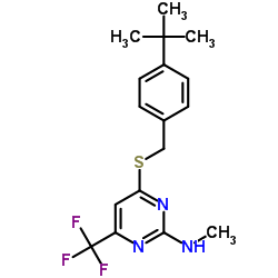 N-Methyl-4-{[4-(2-methyl-2-propanyl)benzyl]sulfanyl}-6-(trifluoromethyl)-2-pyrimidinamine Structure