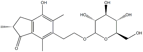(2R)-6-[2-(β-D-Glucopyranosyloxy)ethyl]-2,3-dihydro-4-hydroxy-2,5,7-trimethyl-1H-inden-1-one结构式