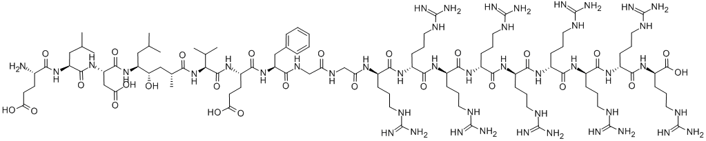 H-Glu-Leu-Asp-[(2R,4S,5S)-5-amino-4-hydroxy-2,7-dimethyl-octanoyl]-Val-Glu-Phe-Gly-Gly-D-Arg-D-Arg-D-Arg-D-Arg-D-Arg-D-Arg-D-Arg-D-Arg-D-Arg-OH trifluoroacetate salt structure