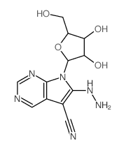 7H-Pyrrolo[2,3-d]pyrimidine-5-carbonitrile,6-hydrazino-7-b-D-ribofuranosyl-(9CI) Structure