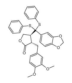 3-(3,4-dimethoxybenzyl)-4-[3,4-methylenedioxy-α,α-bis(phenylthio)behzyl]butyrolactone结构式