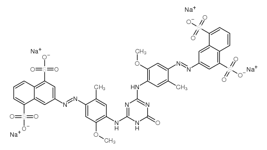 tetrasodium 3,3'-[(1,6-dihydro-6-oxo-1,3,5-triazine-2,4-diyl)bis[imino(5-methoxy-2-methyl-4,1-phenylene)azo]]bis(naphthalene-1,5-disulphonate) Structure