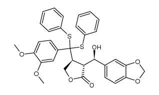 erythro-3-[3'',4''-dimethoxy-α,α-bis(phenylthio)benzyl]-2-(α-hydroxy-3',4'-methylenedioxybenzyl)-γ-butyrolactone结构式