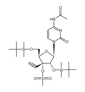 4-N-acetyl-1-[2',5'-bis-O-(tert-butyldimethylsilyl)-3'-C-cyano-3'-O-mesyl-β-D-ribofuranosyl]cytosine结构式