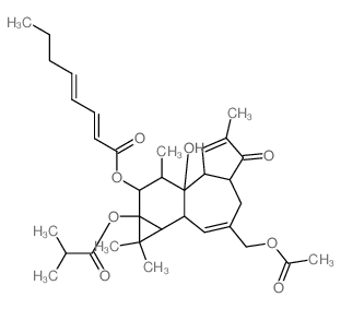 3-((Acetyloxy)methyl)-7b-hydroxy-9a-(isobutyryloxy)-1,1,6,8-tetramethyl-5-oxo-1a,1b,4,4a,5,7a,7b,8,9,9a-decahydro-1H-cyclopropa(3,4)benzo(1,2-e)azulen-9-yl 2,4-octadienoate Structure