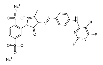 disodium 2-[4-[[4-[(5-chloro-2,6-difluoropyrimidin-4-yl)amino]phenyl]azo]-4,5-dihydro-3-methyl-5-oxo-1H-pyrazol-1-yl]benzene-1,4-disulphonate structure