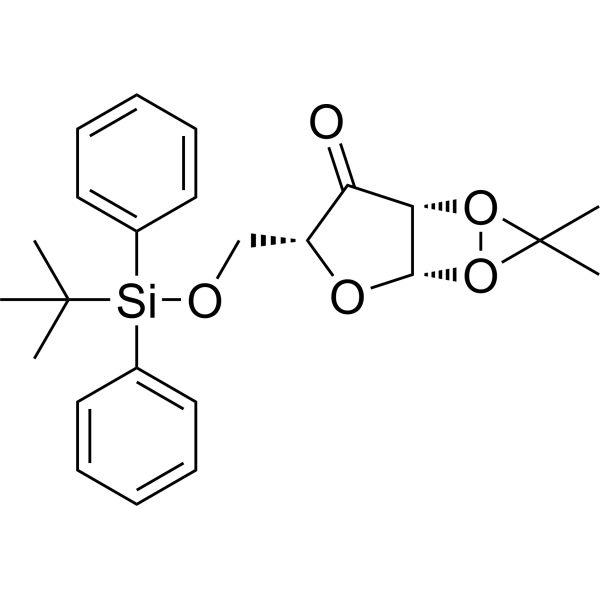 (3aR,5R,6aS)-5-{[((叔丁基二苯基甲硅烷基)氧基]甲基} -2,2-二甲基-四氢-2H-呋喃[2,3-d] [1,3]二氧六-6-酮结构式