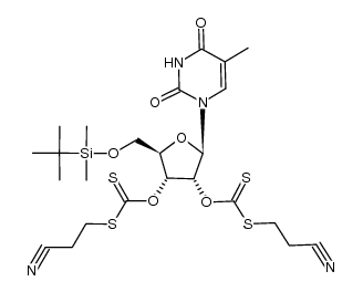 5'-O-(tert-butyldimethylsilyl)-2',3'-bis-O-[[(β-cyanoethyl)thio]thiocarbonyl]-5-methyluridine Structure