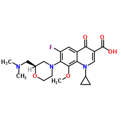 3-Quinolinecarboxylic acid, 1-cyclopropyl-7-[2-[(dimethylamino)Methyl]-4-Morpholinyl]-6-fluoro-1,4-dihydro-8-Methoxy-4-oxo-结构式