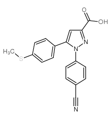 1-(4-Cyano-phenyl)-5-(4-methylsulfanyl-phenyl)-1H-pyrazole-3-carboxylic acid structure