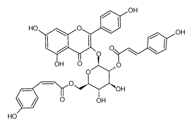 Kaempferol-3-O-[2,6-di-O-(trans/cis-p-cumaroyl)-β-D-glucopyranosid] Structure