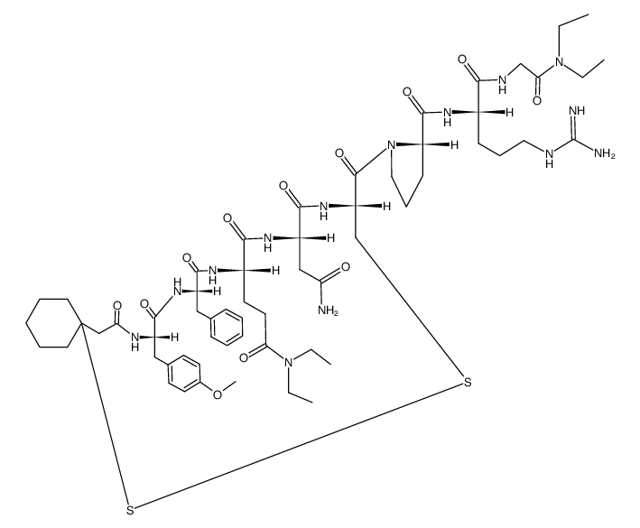 vasopressin, N,N-diethylamide 1-(1-mercaptocyclohexaneacetic acid)-2-O-methyl-Tyr-4-glutamic acid (gamma-N,N-diethylamide)-8-Arg- Structure