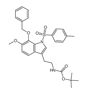 tert-butyl (2-(7-(benzyloxy)-6-methoxy-1-tosyl-1H-indol-3-yl)ethyl)carbamate Structure
