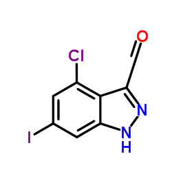 4-CHLORO-6-IODO-3-(1H)INDAZOLE CARBOXALDEHYDE结构式