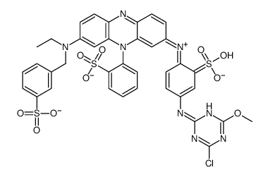 2-[3-[4-[(4-chloro-6-methoxy-1,3,5-triazin-2-yl)amino]-2-sulfoanilino]-7-[ethyl-[(3-sulfophenyl)methyl]amino]phenazin-5-ium-5-yl]benzenesulfonate结构式