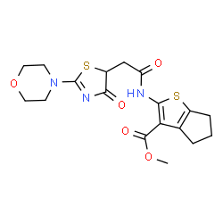 methyl 2-({[2-(morpholin-4-yl)-4-oxo-4,5-dihydro-1,3-thiazol-5-yl]acetyl}amino)-5,6-dihydro-4H-cyclopenta[b]thiophene-3-carboxylate structure