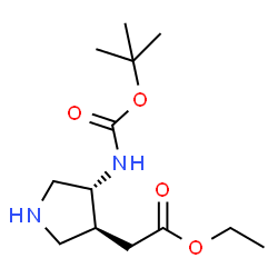 3S,4R-(4-tert-Butoxycarbonylamino-pyrrolidin-3-yl)-acetic acid ethyl ester Structure
