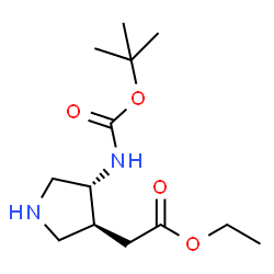 3S,4R-(4-tert-Butoxycarbonylamino-pyrrolidin-3-yl)-acetic acid ethyl ester结构式