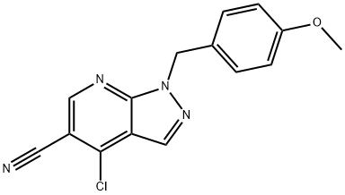 4-chloro-1-[(4-methoxyphenyl)methyl]-1H-pyrazolo[3,4-b]pyridine-5-carbonitrile结构式