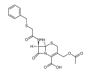(6R)-3-acetoxymethyl-7t-(2-benzylsulfanyl-acetylamino)-8-oxo-(6rH)-5-thia-1-aza-bicyclo[4.2.0]oct-2-ene-2-carboxylic acid Structure