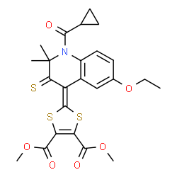 dimethyl 2-[1-(cyclopropylcarbonyl)-6-ethoxy-2,2-dimethyl-3-thioxo-2,3-dihydroquinolin-4(1H)-ylidene]-1,3-dithiole-4,5-dicarboxylate Structure