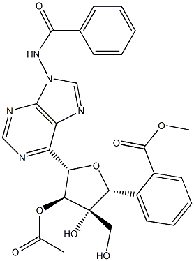 N-[6-[2-O-Acetyl-5-O-benzoyl-3-C-(hydroxymethyl)-β-D-xylofuranosyl]-9H-purin-9-yl]benzamide结构式