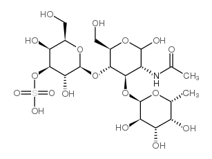 2-Acetamido-2-deoxy-4-O-(3-sulfo-a-D-galactopyranosyl)-3-O-(a-L-fucopyranosyl)-D-glucopyranoside结构式