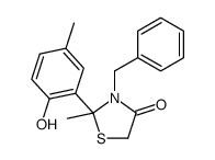 3-benzyl-2-(2-hydroxy-5-methylphenyl)-2-methyl-1,3-thiazolidin-4-one结构式