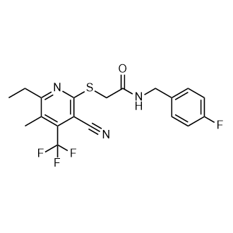 2-((3-氰基-6-乙基-5-甲基-4-(三氟甲基)吡啶-2-基)硫代)-N-(4-氟苄基)乙酰胺结构式