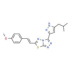 3-(3-isobutyl-1H-pyrazol-5-yl)-6-[(E)-2-(4-methoxyphenyl)ethenyl][1,2,4]triazolo[3,4-b][1,3,4]thiadiazole结构式