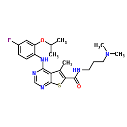 N-(3-(dimethylamino)propyl)-4-(4-fluoro-2-isopropoxyphenylamino)-5-methylthieno[2,3-d]pyrimidine-6-carboxamide Structure