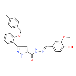 (E)-N-(4-hydroxy-3-methoxybenzylidene)-3-(2-((4-methylbenzyl)oxy)phenyl)-1H-pyrazole-5-carbohydrazide结构式