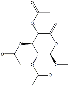 Methyl 2-O,3-O,4-O-triacetyl-6-deoxy-β-D-xylo-5-hexenopyranoside结构式