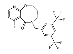 5-[3,5-bis(trifluoromethyl)benzyl]-7-iodo-3,4,5,6-tetrahydro-2H-pyrido[2,3-b]-1,5-oxazocin-6-one Structure