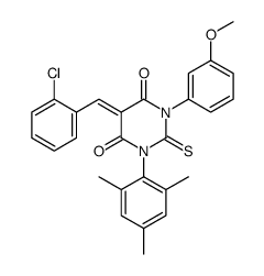 4,6(1H,5H)-Pyrimidinedione, dihydro-5-((2-chlorophenyl)methylene)-1-(3-methoxyphenyl)-2-thioxo-3-(2,4,6-trimethylphenyl)- picture